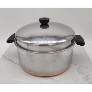 Revere Ware 6 Qt Double Ring Copper Clad Stainless Stock Pot & Dome Lid Clinton